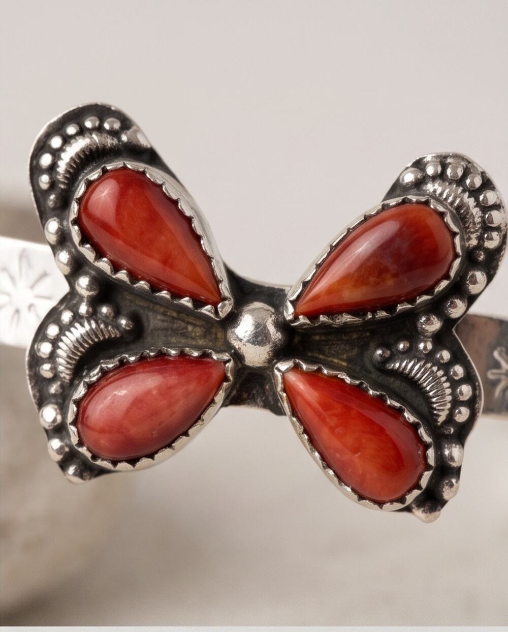 Spiny Oyster & Sterling Silver Butterfly Cuff Bracelet 6-8”